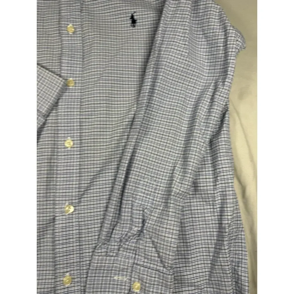 Ralph Lauren Youth XL 18-20 Blue Check Button Down Long Sleeve Shirt Cotton